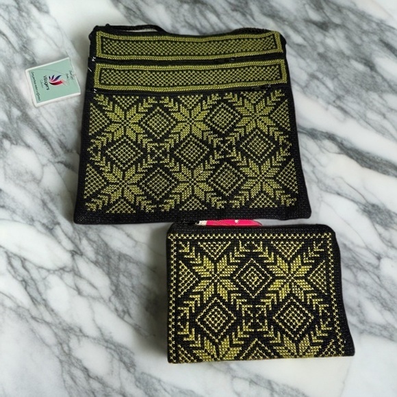 Tatreez Handmade Crossbody & Wallet Pouch Embroidered Cross Stitched Palestinian - Picture 1 of 16